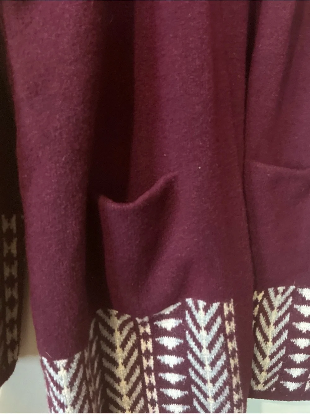 Frye Women's Aztec Knit Cardigan Sweater Dark Red Open Front Sz XL EUC